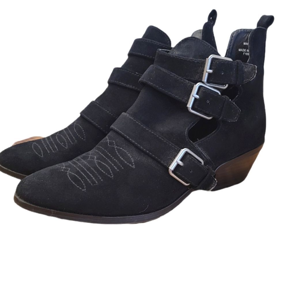 Black Faux Suede Buckle Booties size 8